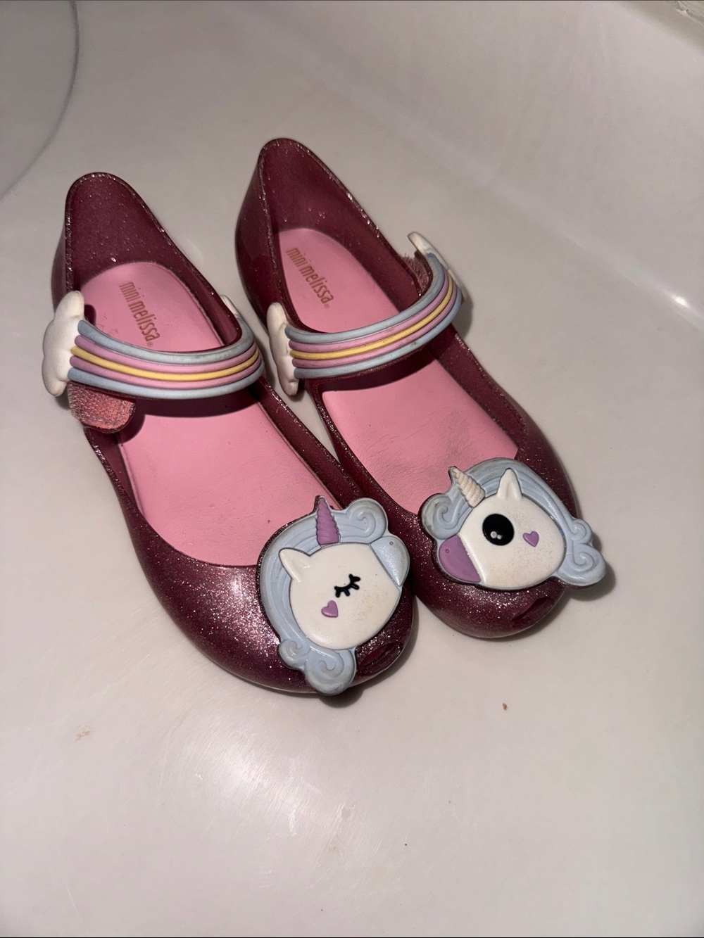 Mini Melissa Glitter Unicorn Mary Janes - Berry Pink